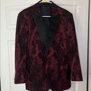 Egara Men’s Black Red Floral Brocade Jacket Slim Fit 42R Formal Prom Wedding